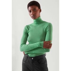 COS Slim Fit Merino Wool Turtleneck Top Long Sleeve Layering Green Medium